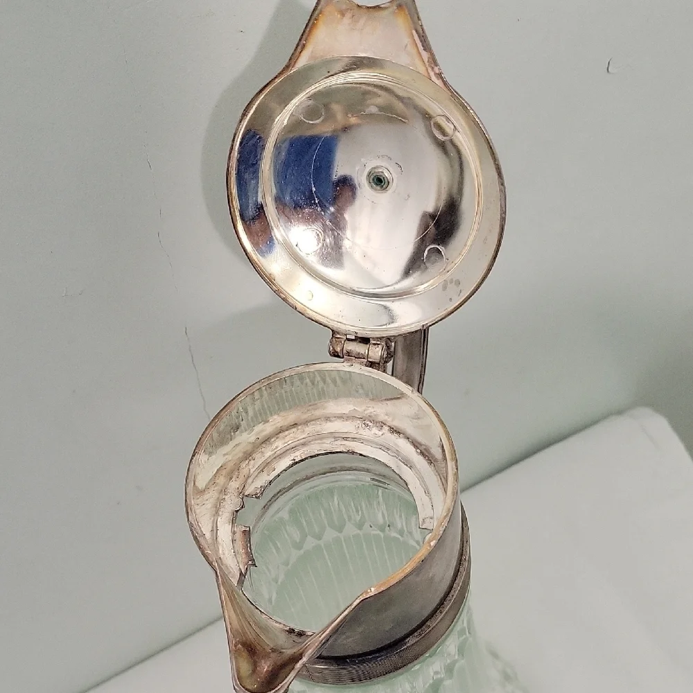 Vintage Silverplate and Crystal Glass Carafe Pitcher